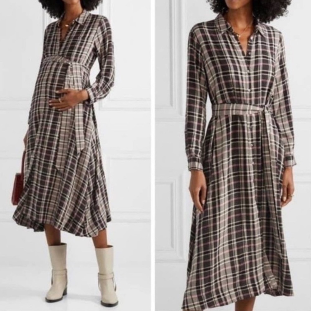 HATCH Alyssa Plaid Button Down Maxi Dress Maternity‎ Size 1 Small